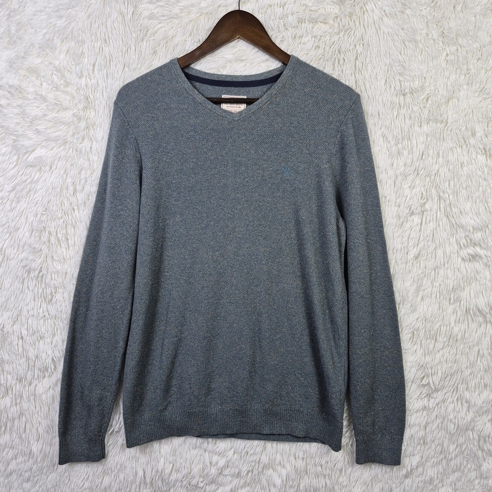 Fat Face Brand Knit Long Sleeve V-Neck Green Mens Med Cotton Cashmere Casual